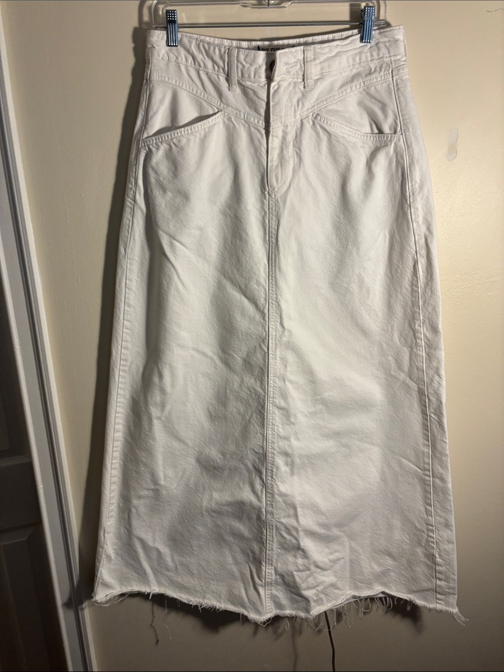 We The Free White Maxi Denim Skirt with Raw Hem
